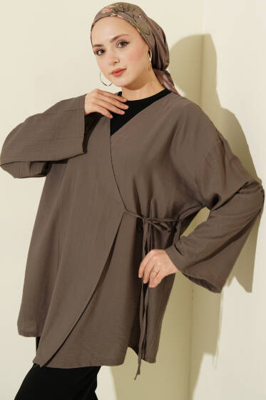 İp Bağlamalı Kimono Vizon - Dış Giyim&Mont