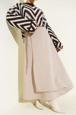 İp Bağlamalı Kloş Scuba Etek Bej - SAS