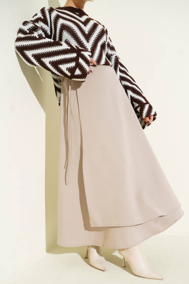 İp Bağlamalı Kloş Scuba Etek Bej - Etek