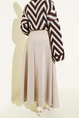 İp Bağlamalı Kloş Scuba Etek Bej - Etek