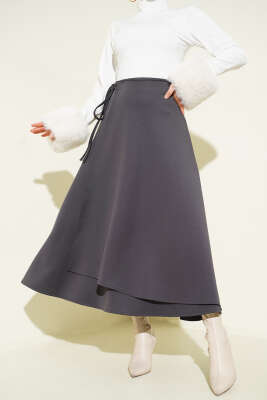 İp Bağlamalı Kloş Scuba Etek Füme - SAS