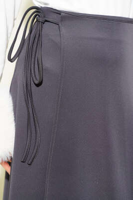 İp Bağlamalı Kloş Scuba Etek Füme - Etek