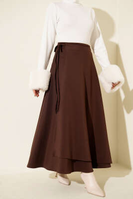 İp Bağlamalı Kloş Scuba Etek Kahve - SAS