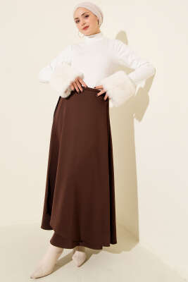 İp Bağlamalı Kloş Scuba Etek Kahve - Etek