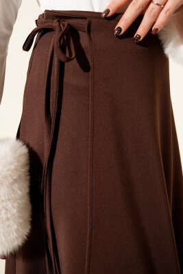 İp Bağlamalı Kloş Scuba Etek Kahve - Etek