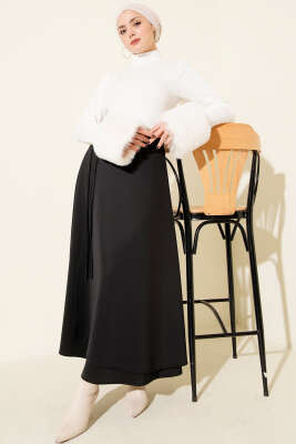 İp Bağlamalı Kloş Scuba Etek Siyah - Etek