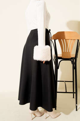 İp Bağlamalı Kloş Scuba Etek Siyah - Etek