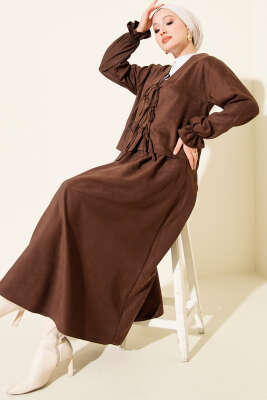 İp Bağlamalı Kol Lastikli İkili Takım Kahve - MD TREND