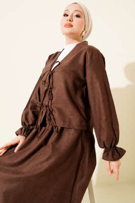 İp Bağlamalı Kol Lastikli İkili Takım Kahve - İkili Takım