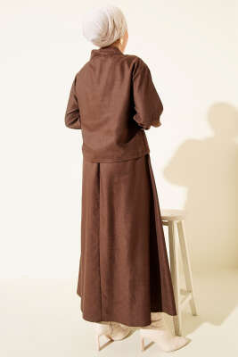 İp Bağlamalı Kol Lastikli İkili Takım Kahve - İkili Takım