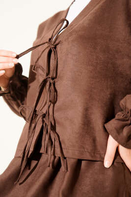 İp Bağlamalı Kol Lastikli İkili Takım Kahve - İkili Takım