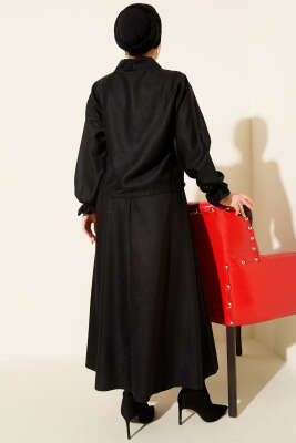 İp Bağlamalı Kol Lastikli İkili Takım Siyah - İkili Takım