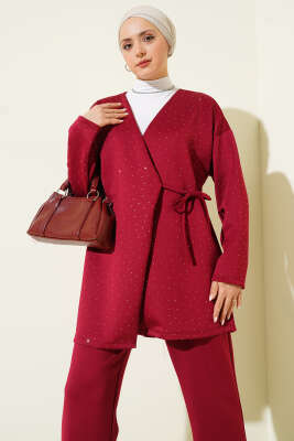 İp Bağlamalı Taşlı Scuba İkili Takım Bordo - İkili Takım