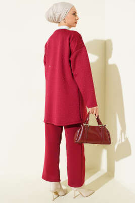 İp Bağlamalı Taşlı Scuba İkili Takım Bordo - İkili Takım