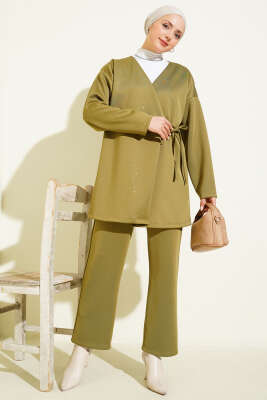 İp Bağlamalı Taşlı Scuba İkili Takım Haki - Günün Seçilenleri