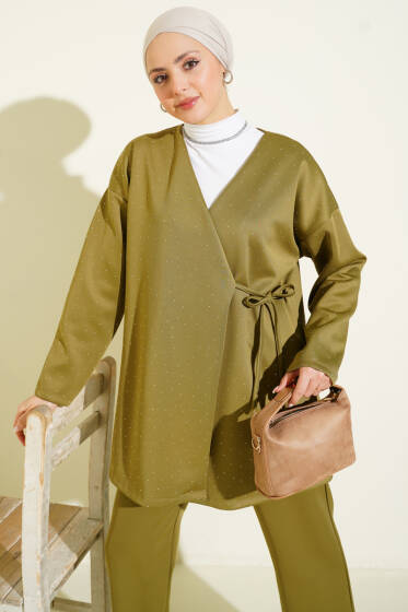 İp Bağlamalı Taşlı Scuba İkili Takım Haki - İkili Takım