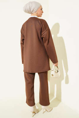 İp Bağlamalı Taşlı Scuba İkili Takım Kahve - Günün Seçilenleri