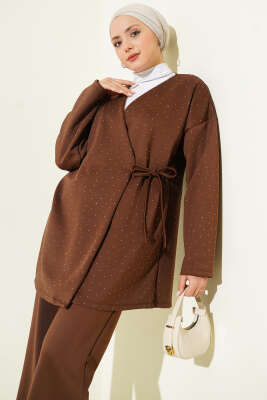 İp Bağlamalı Taşlı Scuba İkili Takım Kahve - İkili Takım