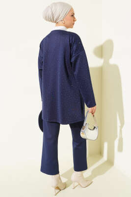 İp Bağlamalı Taşlı Scuba İkili Takım Lacivert - İkili Takım