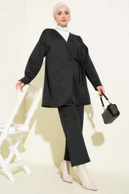 İp Bağlamalı Taşlı Scuba İkili Takım Siyah - TEGOE