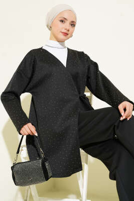 İp Bağlamalı Taşlı Scuba İkili Takım Siyah - İkili Takım