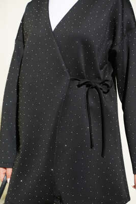 İp Bağlamalı Taşlı Scuba İkili Takım Siyah - İkili Takım