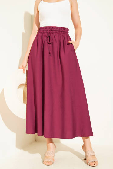 İp Boncuk Detaylı Tensel Etek Vişne - Kadın Giyim Modelleri