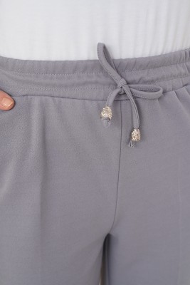 İp Detaylı Beli Lastikli Dar Paça Gri Pantolon - Yılın Fırsatı