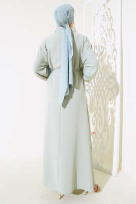 İp Kemerli Gül Elbise Mınt - Tesettür Elbise