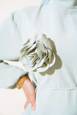 İp Kemerli Gül Elbise Mınt - Tesettür Elbise