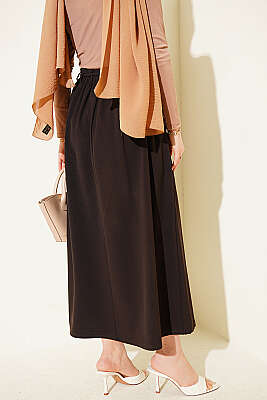 İp Kuşaklı Çift Pensli Etek Acı Kahve - Etek