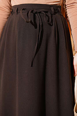 İp Kuşaklı Çift Pensli Etek Acı Kahve - Etek