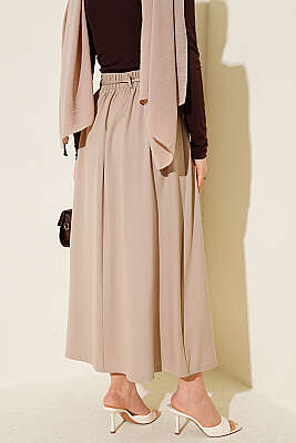 İp Kuşaklı Çift Pensli Etek Bej - Etek