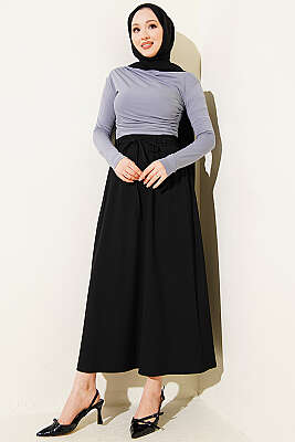 İp Kuşaklı Çift Pensli Etek Siyah - Etek