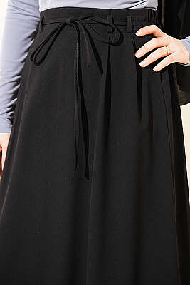 İp Kuşaklı Çift Pensli Etek Siyah - Etek