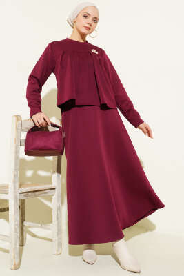 İp Kuşaklı Etekli Scuba İkili Takım Bordo - TABLO FASHİON