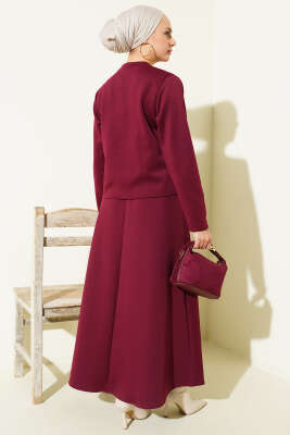 İp Kuşaklı Etekli Scuba İkili Takım Bordo - İkili Takım