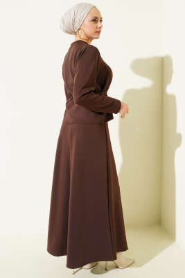 İp Kuşaklı Etekli Scuba İkili Takım Kahve - İkili Takım