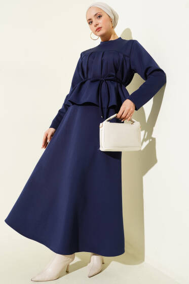 İp Kuşaklı Etekli Scuba İkili Takım Lacivert - İkili Takım