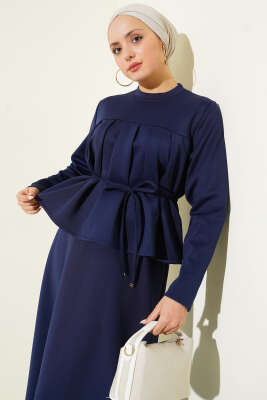 İp Kuşaklı Etekli Scuba İkili Takım Lacivert - İkili Takım