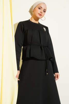 İp Kuşaklı Etekli Scuba İkili Takım Siyah - İkili Takım