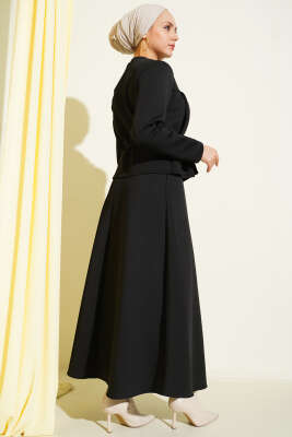 İp Kuşaklı Etekli Scuba İkili Takım Siyah - İkili Takım