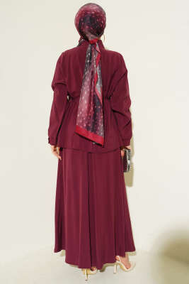 İp Kuşaklı Etekli Tensel İkili Takım Bordo - İkili Takım