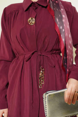 İp Kuşaklı Etekli Tensel İkili Takım Bordo - İkili Takım