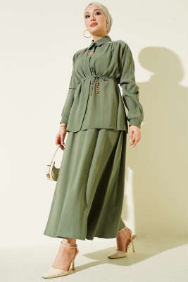İp Kuşaklı Etekli Tensel İkili Takım Çağla Yeşili - NESSİA