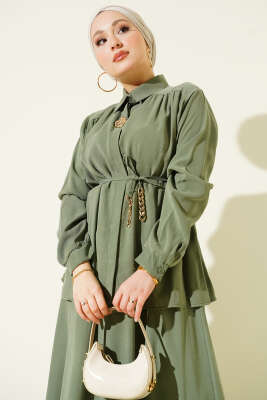 İp Kuşaklı Etekli Tensel İkili Takım Çağla Yeşili - İkili Takım