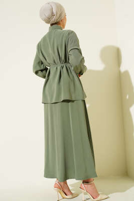 İp Kuşaklı Etekli Tensel İkili Takım Çağla Yeşili - İkili Takım