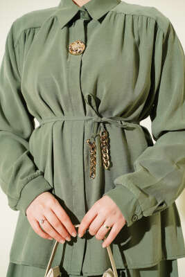 İp Kuşaklı Etekli Tensel İkili Takım Çağla Yeşili - İkili Takım