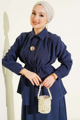 İp Kuşaklı Etekli Tensel İkili Takım İndigo - İkili Takım