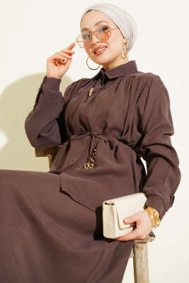 İp Kuşaklı Etekli Tensel İkili Takım Kahve - İkili Takım